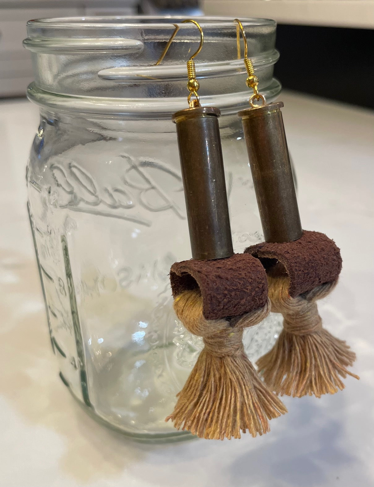 BULLET EARRINGS: Brown Leather & Khaki