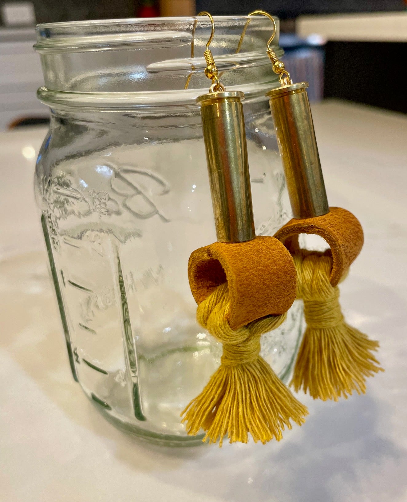 BULLET EARRINGS: Tan Leather & Mustard