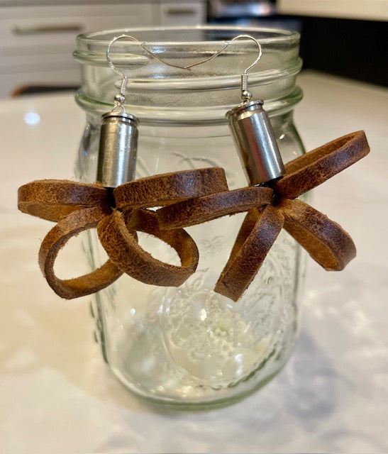 BULLET EARRINGS: Brown Leather