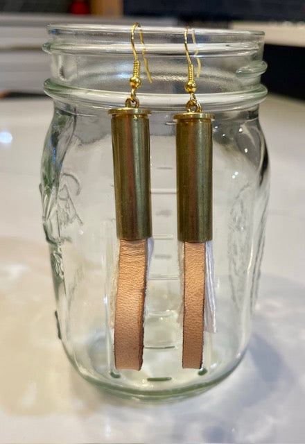 BULLET EARRINGS: Pale Pink Leather & white