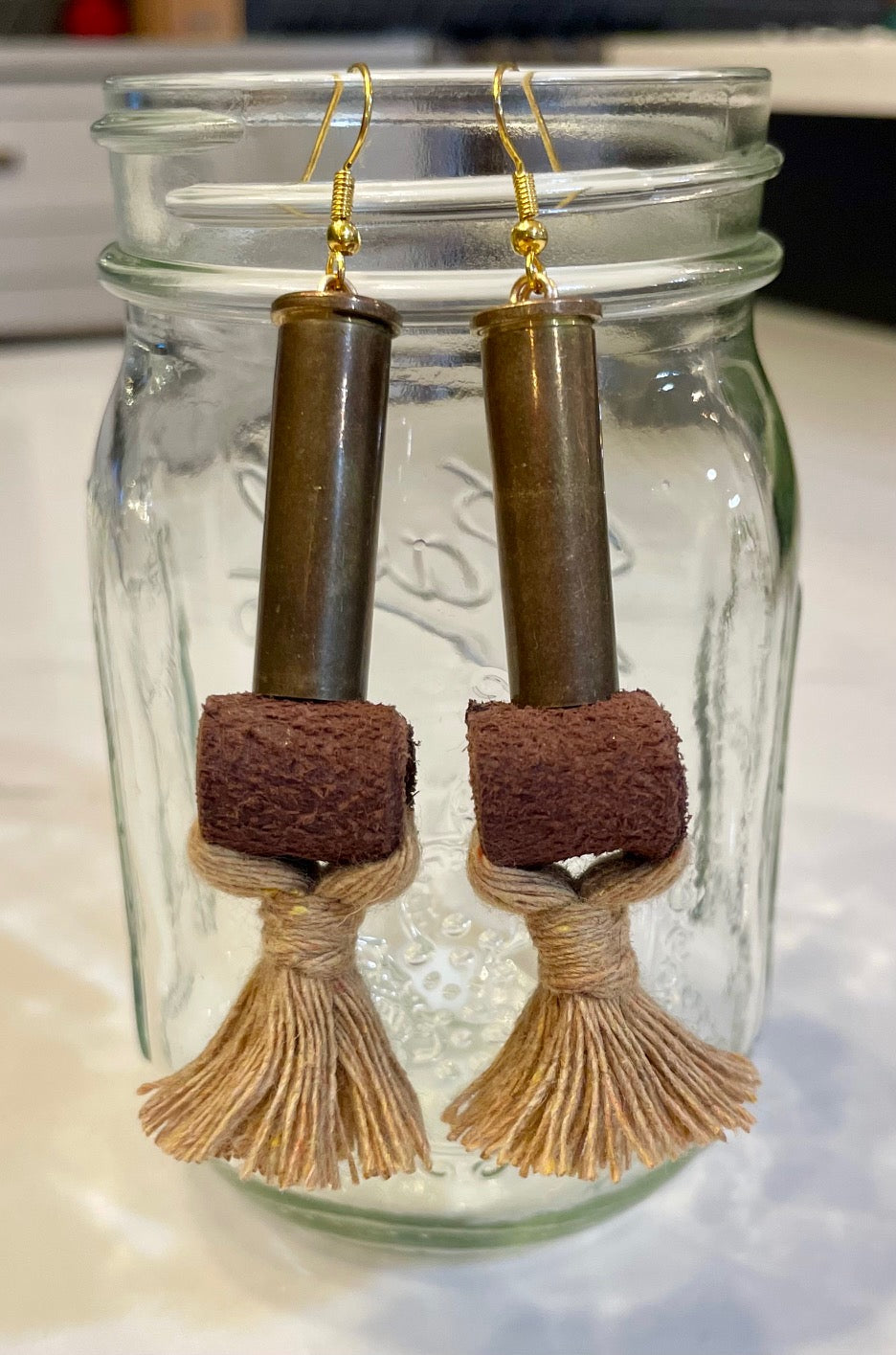 BULLET EARRINGS: Brown Leather & Khaki