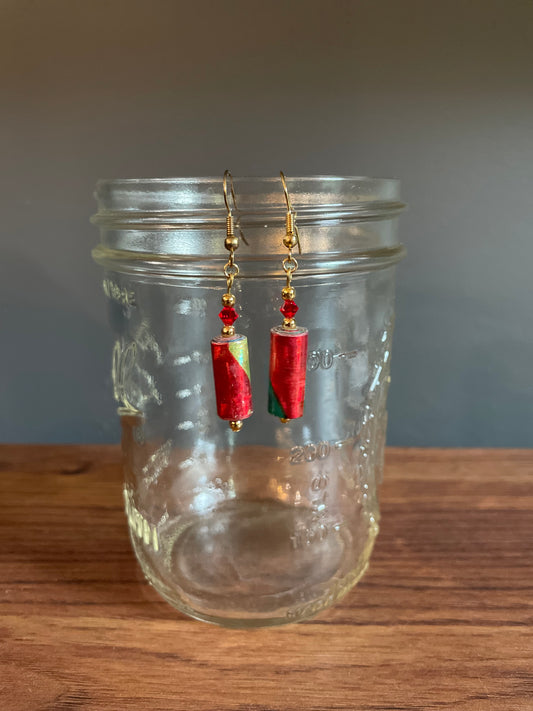 PAPER EARRINGS: Gift Wrap (red)